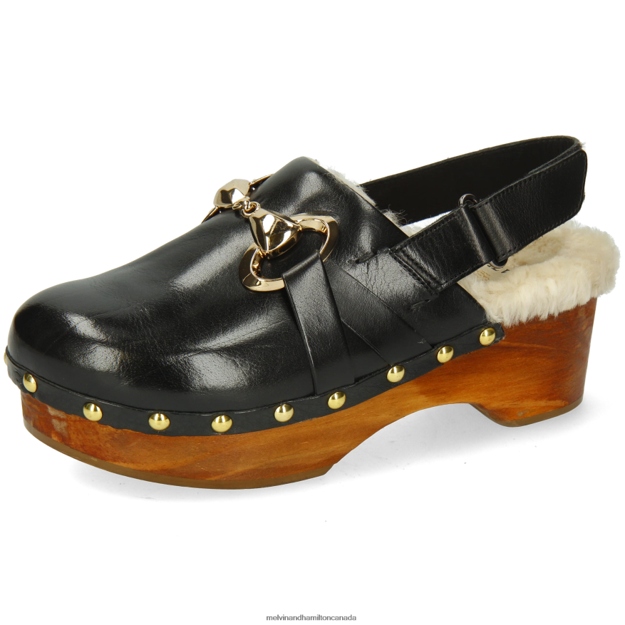 Women Melvin & Hamilton Black Flora 1 Clogs P4V68P1997
