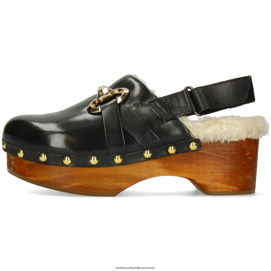 Women Melvin & Hamilton Black Flora 1 Clogs P4V68P1997