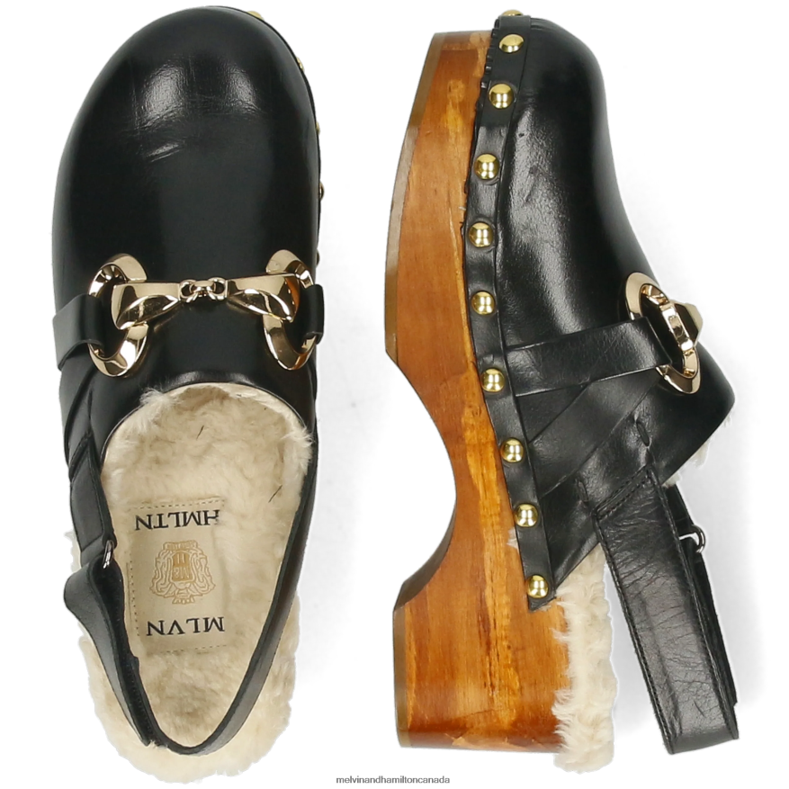 Women Melvin & Hamilton Black Flora 1 Clogs P4V68P1997
