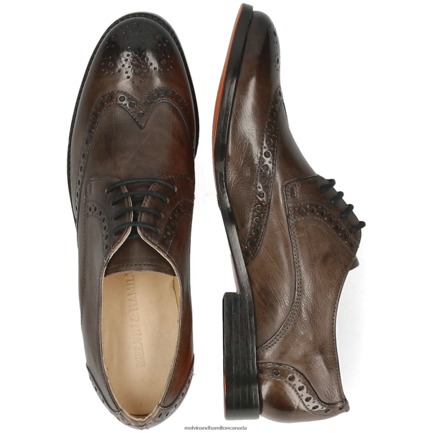 Women Melvin & Hamilton Grey Amelie 3 Derby Shoes P4V68P1511